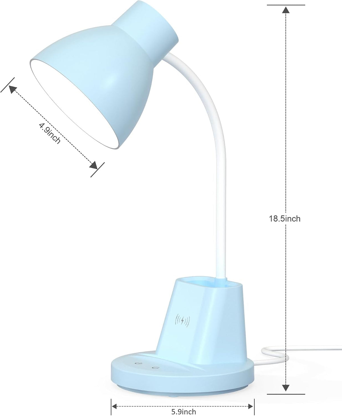 10W Wireless Charging LED Desk Lamp with Pen Holder, CRI 95, Blue