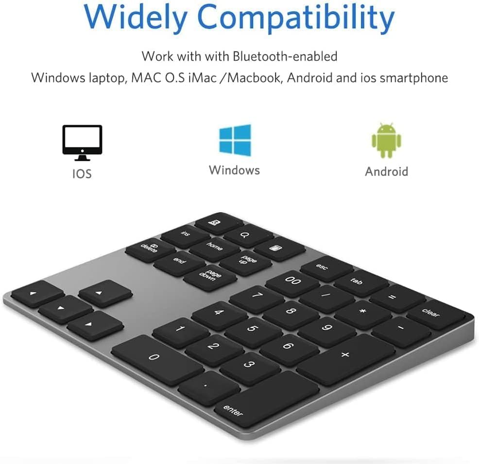 JOYEKY Wireless Number Pad Bluetooth Numeric Keypad for Laptop (Dark Grey)