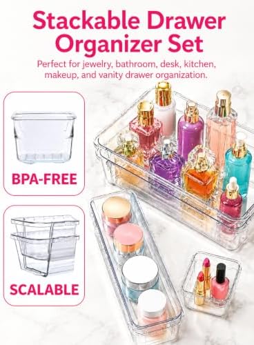 20 PCS Adjustable Expandable Clear Plastic Drawer Organizers 3-Size Set