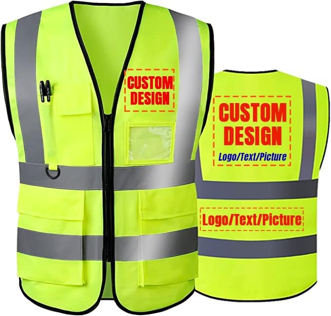 Safety Vest 1 pcs Customize Logo Class 2 High Visibility Reflective Vest with 5 Pockets Construction Security Work Vest ANSI/ISEA Standards