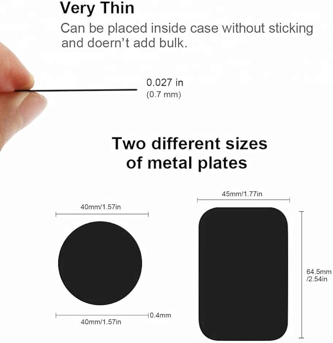 SALEX Replacement Metal Plates Set for Magnetic Car Phone Holders, Wall & Air Vent Mounts, Cases, Magnets. Kit of 4 Black Round Iron Discs Without Holes. 3M Adhesive Backing. Matte Steel Sheets 4 Pack