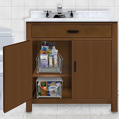Sorbus Under Sink Organizer, Pull-Out Mesh Drawer (Silver)