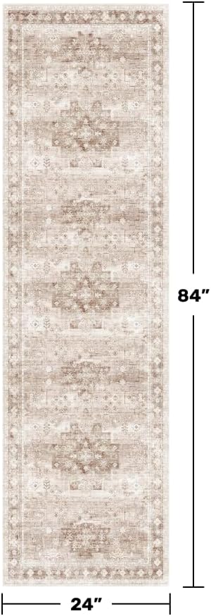 Hazo Haus Boho 2x7 Long Runner, Neutral Farmhouse Hallway Rug, Small Throw
