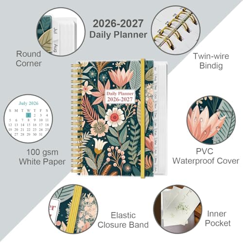 2027 Daily & Monthly Planner - One Page Per Day, Daily Planner from January 2027 - December 2027, Planner 2027 with 12 Monthly Tabs, 8.5" x 11", Flower-B