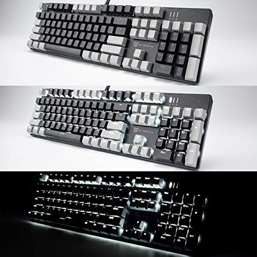 Merdia 104 Keys Full Size Mechanical PC Gaming Keyboard | Hot Swappable LED Backlit Light Up Wired Mechanical Computer Keyboards | Brown Switch US Layout Black & Grey Keycaps Keyboard for Gaming