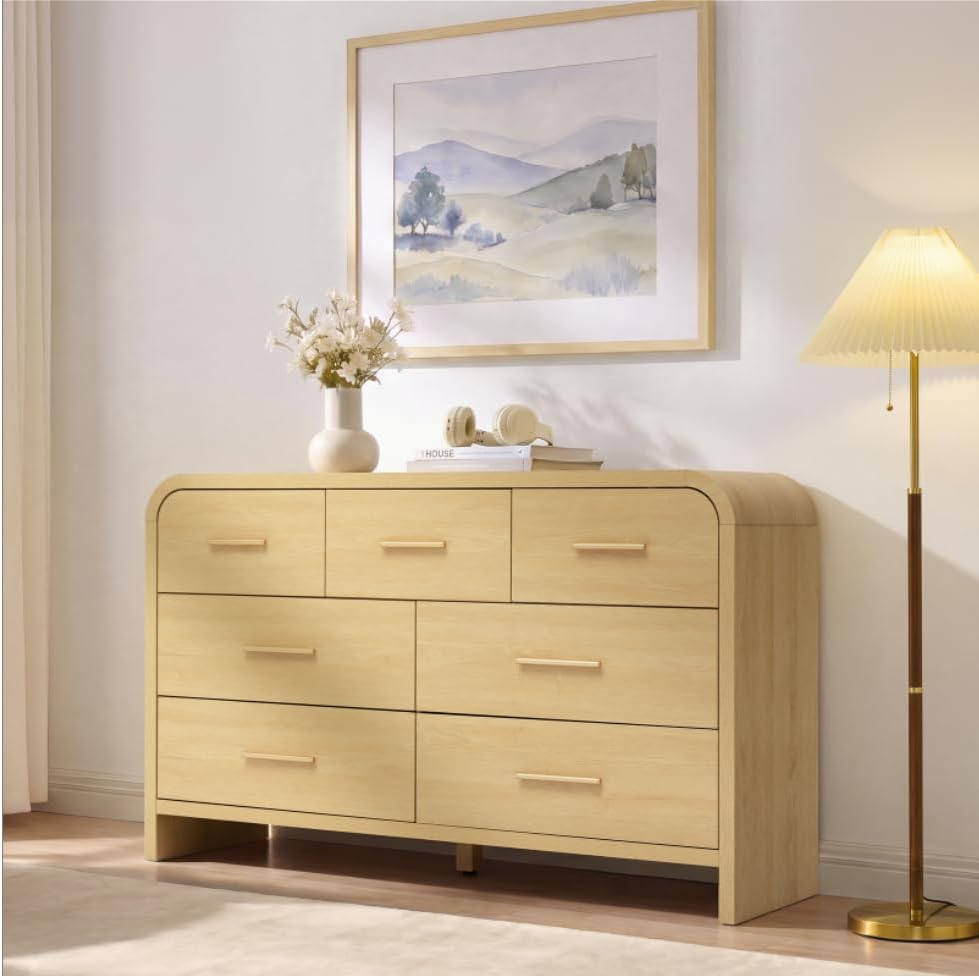 Curved Drawer Dresser for Bedroom with 7 Drawers, 54'' Wide Chest of Drawer