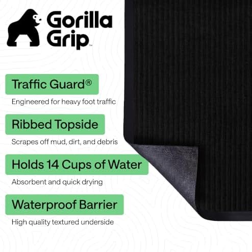 GORILLA GRIP Traffic Guard Indoor Outdoor Heavy Duty Door Mat, 72x48 Black