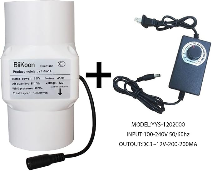 3 Inch Inline Duct Fan 53 Cfm Extractor Fan 12V Plastic Blower Air Exhaust
