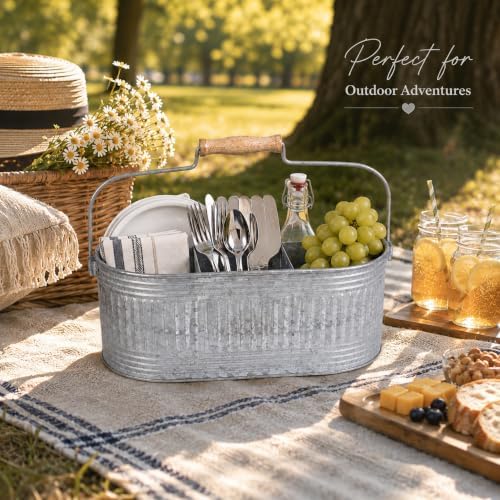 CLEENTABLE Galvanized Metal Utensil Caddy, 4-Compartment