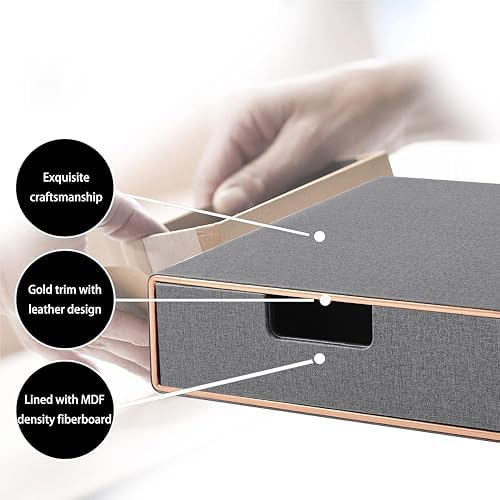 Desk Organizer with Drawer,Stackable Storage 1 Drawer Organizer,PU Leather Handmade Desktop Storage Drawers for A4 Paper/Magazine/Book/Filing/Jewelry/Makeup Home Decor Accessories,Grey