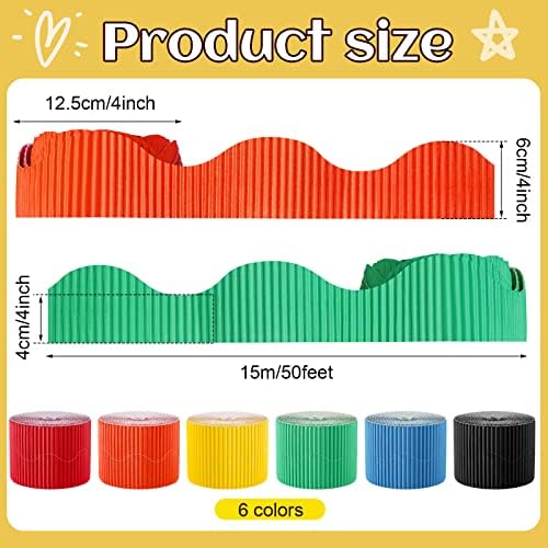 Harloon 6 Pcs 300ft Bulletin Board Borders Bulk Classroom Scalloped Borders Poster Cork Bulletin Board Trim Decor for 100 Day of School Teacher Students Supplies, 6 Colors
