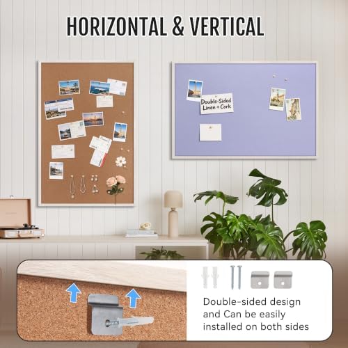 SELEAD Double-Sided Linen and Cork Bulletin Board (36"x24", Purple)