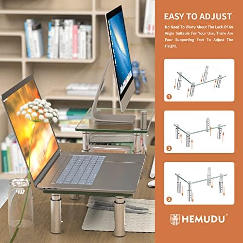 Hemudu 2 Pack Monitor Stand Riser, 3 Height Adjustable Laptop Stand Riser, Monitor Stand Riser for PC, Computer, Laptop Clear HD06T-201