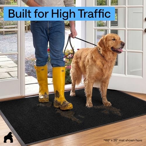 GORILLA GRIP Traffic Guard Indoor Outdoor Heavy Duty Door Mat, 72x48 Black