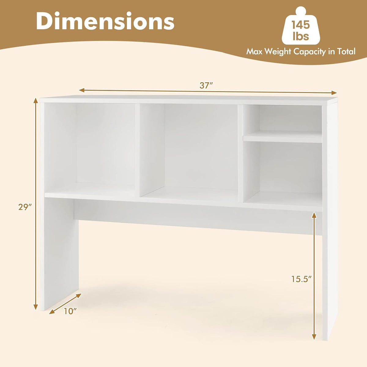 GOFLAME Desk Hutch Dorm White, 4 Cubes Desktop Bookshelf, 37” Wood Tabletop Storage Organizer Shelf for Computer Monitor, Modern Countertop Display Hutch, Home Office, Study