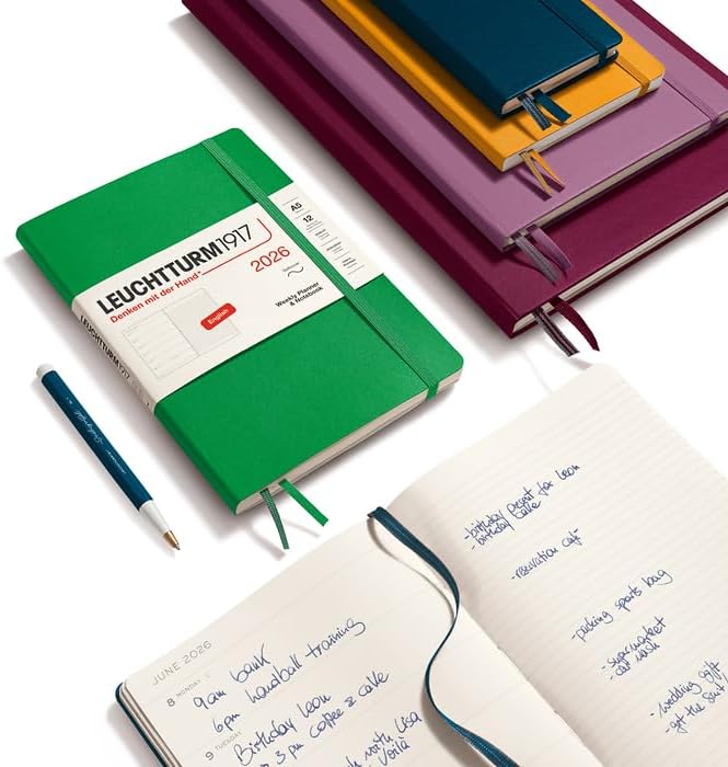 LEUCHTTURM1917 372657 Weekly Calendar & Notebook Medium (A5) 2026, Spring Leaf, English