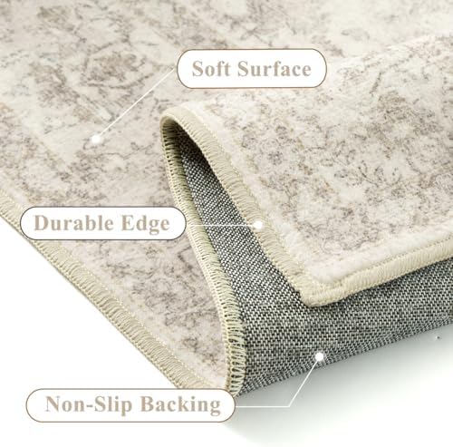 PureCozy 3x5 Beige White Area Rug Washable Non Slip Carpet Living Room