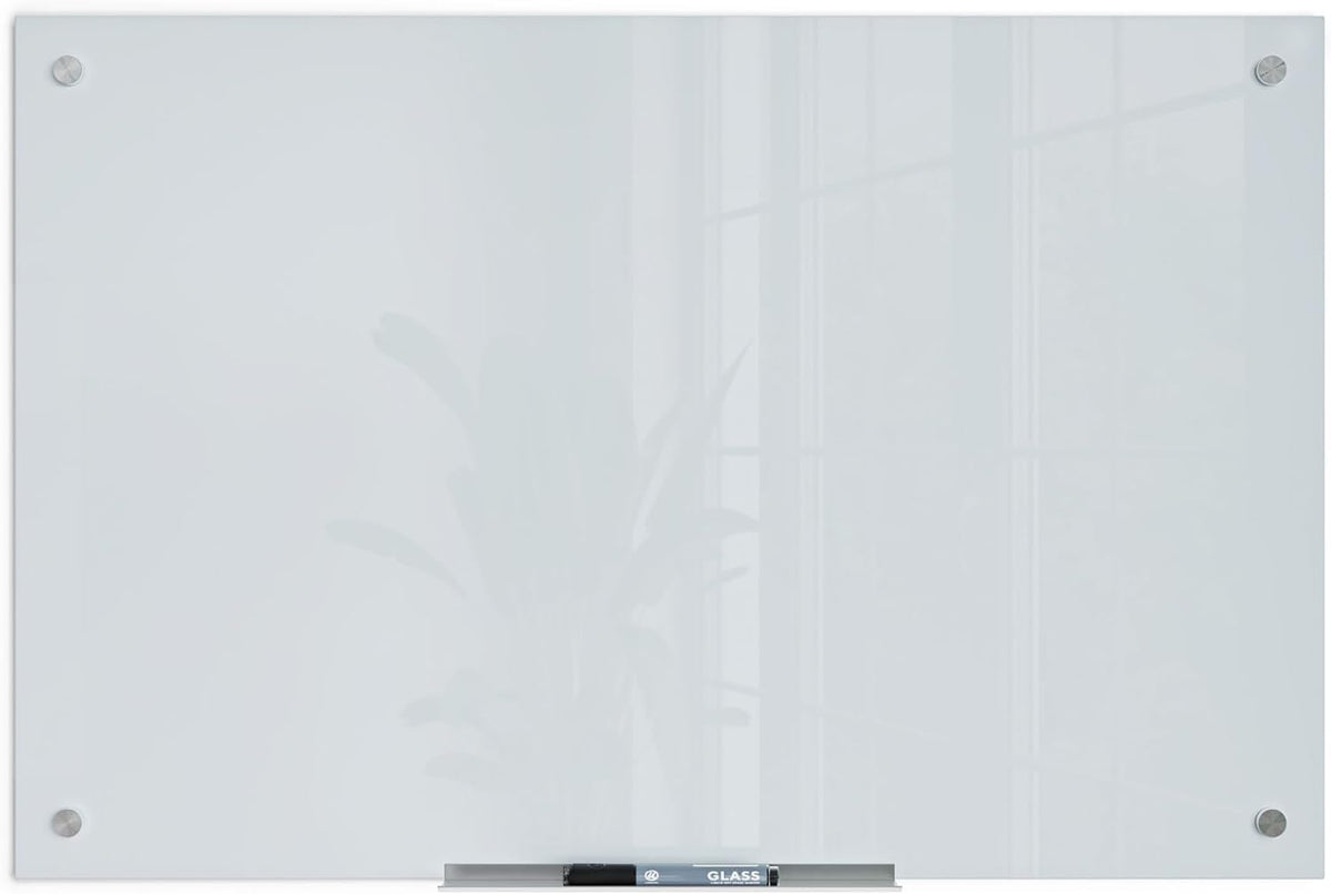 U Brands Glass Dry Erase Whiteboard, 24” x 36”, Frameless Frosted White Board, Modern Wall Mounted Whiteboard, Stain and Ghost Resistant, Includes Marker & Eraser, for Office, School, and Home