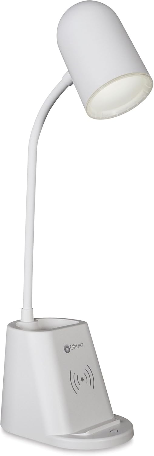 OttLite Aglow LED Table Lamp with Wireless Charging, White