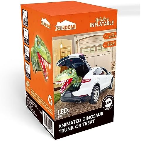 Joiedomi Animated Halloween Inflatable Outdoor Decorations, Trunk or Treat Car Decorations, Blow Ups Animated Dinosaur with LEDs for Halloween Yard Decoration