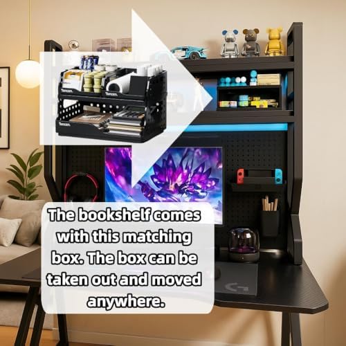 Desktop Hutch Bookshelf,Many Gifts,Metal Desktop Bookcase with pegboard, Desk Shelf, Countertop Storage Organizer Rack for Dorm or Office,Desktop Shelves (Black, 29.5" Lx9.9 Wx39 H)