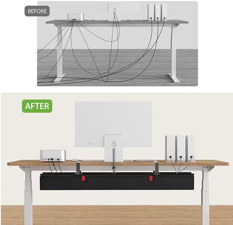 No Drill Under Desk Cable Management Tray, 90cm Power Strip Cord Organizer