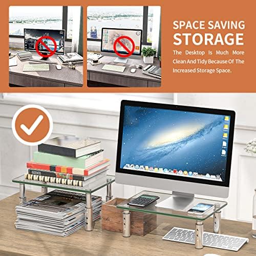 Hemudu 2 Pack Monitor Stand Riser, 3 Height Adjustable Laptop Stand Riser, Monitor Stand Riser for PC, Computer, Laptop Clear HD06T-201