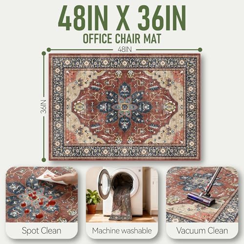 36"x48" Office Chair Mat for Hardwood, Under Desk Chair Mat for Home Office, Anti-Slip Office Rugs for Rolling Chairs, Floor Protector Washable Rugs Rust Red