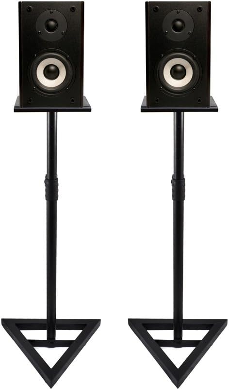 Pyle Universal Monitor Speaker Stands - Heavy Duty Studio Speakers Holder 9” Metal Square Platform 26” - 52” Telescopic Height Adjustment & Three-Point Triangle Base Plate w/ Floor Spikes - AZPSTND35