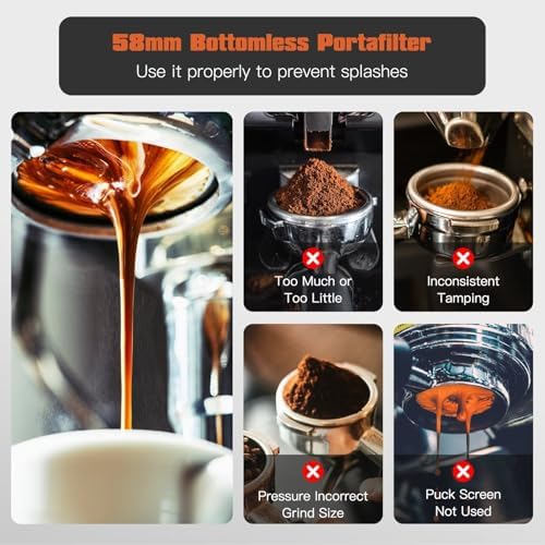 58mm bottomless portafilter with 3 Ears Compatible for CASABREWS/Gevi 58mm Espresso Machines | with Stainless Steel Filter Basket and Wooden Handle