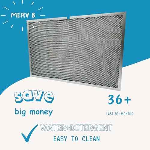 Washable Electrostatic Furnace Air Filter, MERV 8, (12" x 24" x 1") Aluminum Reusable Filter for Furnace, Central AC, and HVAC System