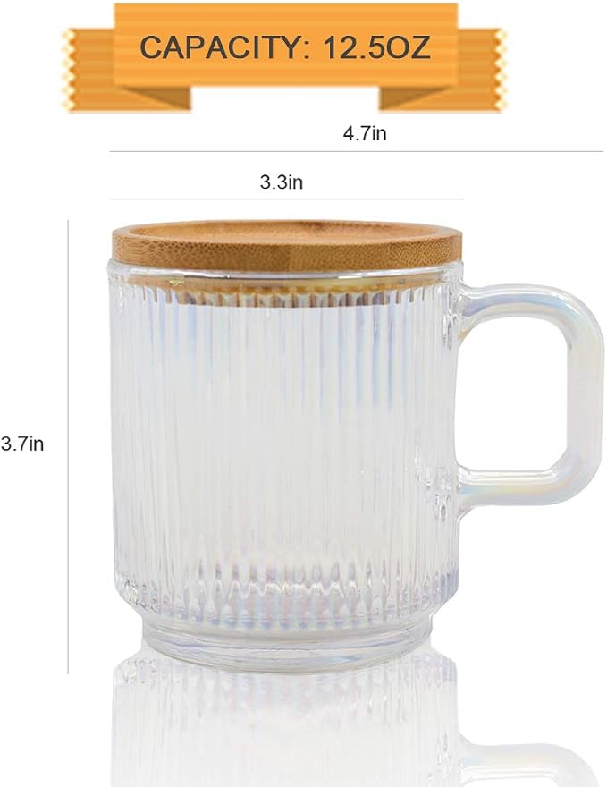 Lysenn Clear Glass Mug with Lid, Premium Glass Coffee Mug, 12 oz Tea Cup |
