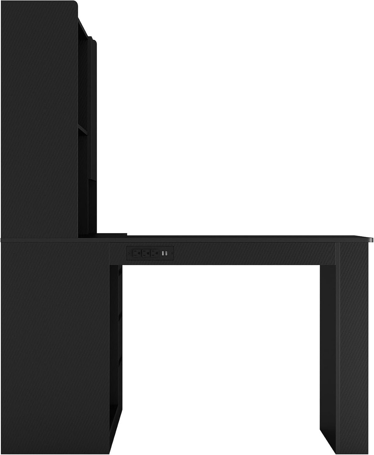 Mid-Century Office Corner Computer Desk with Bookshelf and LED, Black