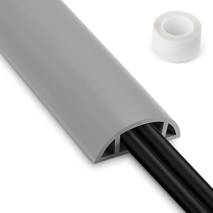 Cord Hider Floor, 3FT, Grey Cord Cover Floor, Cord Protector Floor Extension Cable Cover, Soft PVC Wire Covers - Cable Management Hide Cords on Floor - Cord Cavity: 0.7" (W) x 0.4"(H)