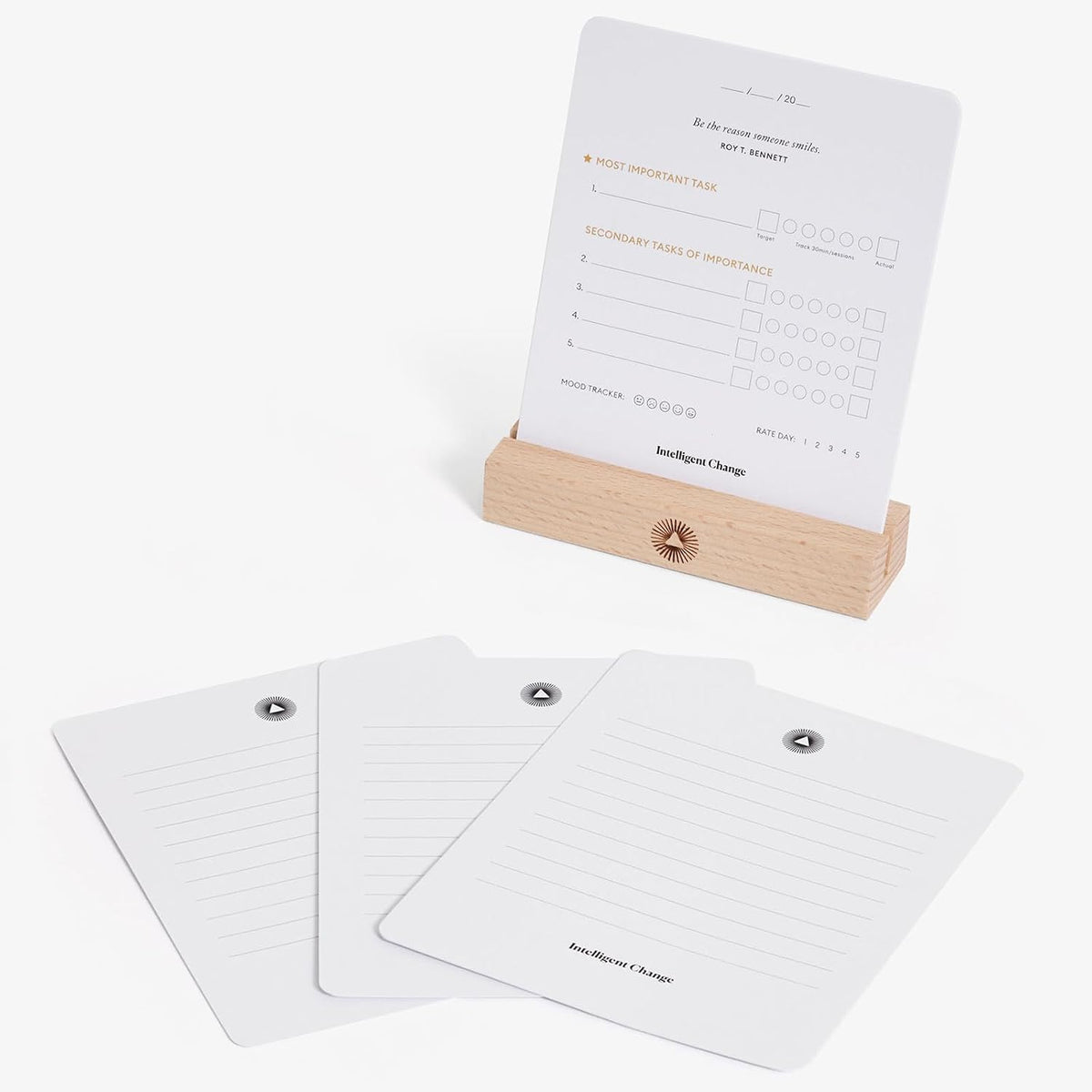 Intelligent Change Productivity Planner Cards with Display Stand, Compact Desk-Friendly Daily Prioritization Cards, Inspirational Quotes, Dual-Purpose Design for Daily Organization and Notes