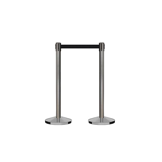 CCW Series RBB-100 - Set of 2 Stanchion Retractable Belt Barriers (11 Foot Belt, Light Brown Belt with Satin Stainless Steel Post)