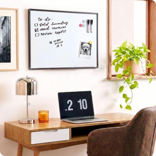 U Brands 24" x 36" Magnetic White Board with Markers, Black Metal Frame