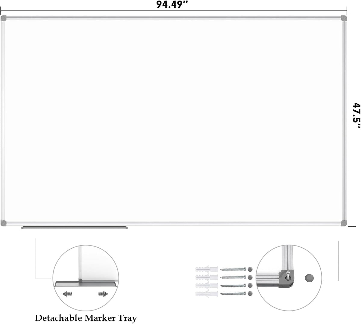 JILoffice Magnetic Dry Erase Board 96 x 48 inches, Large 4" x 8" Whiteboard for wall, Silver Aluminum Frame Wall Mounted Board for Office Home and School