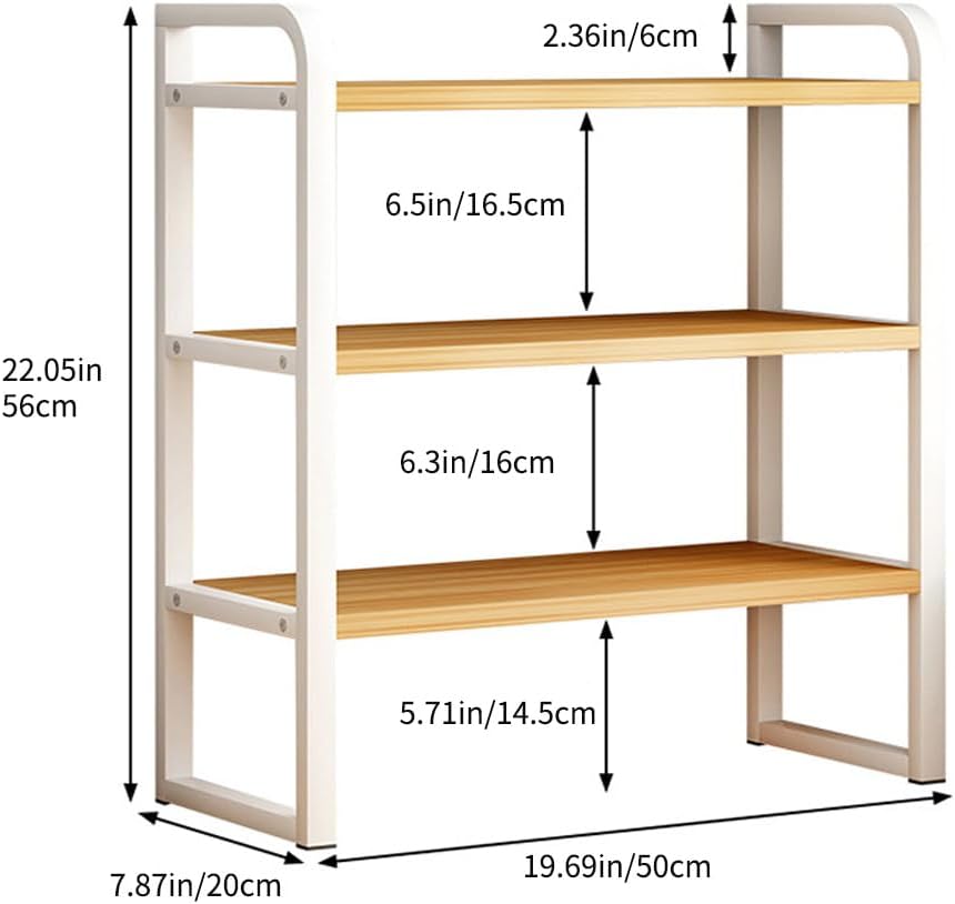 Office Desk Shelf Organizer, Wood Desktop Bookshelf Supplies Storage Rack, Shelf for Top of Desk and Dresser and Cubicle Decor Aesthetic Bookshelf (White Wood, three Tier 19.69 Lx7.87 Wx22.05 H)