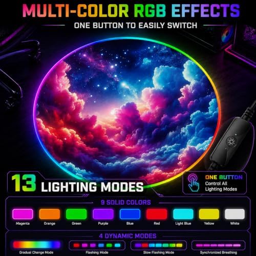 Gaming Chair Mat for Hardwood Floor Circle RGB Light - Clouds 47”
