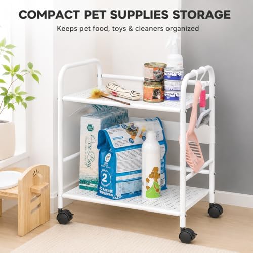 2-Tier Metal Rolling Cart, Compact Under Desk Storage Organizer