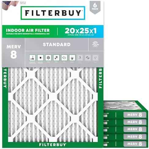 Filterbuy 20x25x1 MERV 8 Pleated HVAC Air Filters, 6-Pack