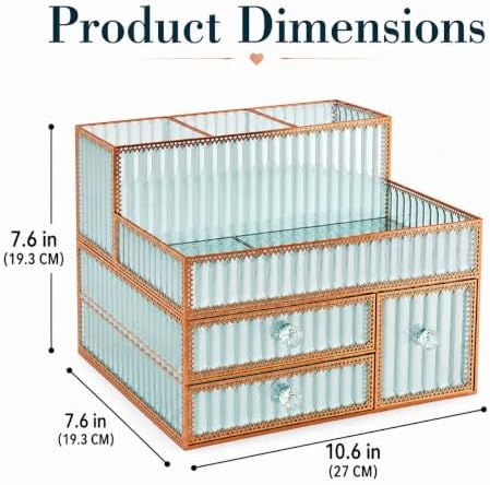 Youdepot Makeup Organizer Countertop - Tempered Glass Vanity Organizer for Cosmetics, Skincare, Hair Tools, Brushes, Perfume - Multipurpose Bathroom Counter Skincare Organizer