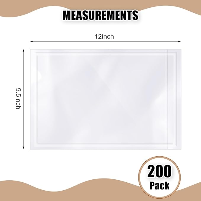 Cholemy 200 Pcs 9.5 x 12 in Clear Packing List Envelopes Shipping Pouches Mailing Shipping Label Sleeves Clear Adhesive Pockets Protectors Slip Envelope Pouches Holders Cover Enclosed Bag for Packing