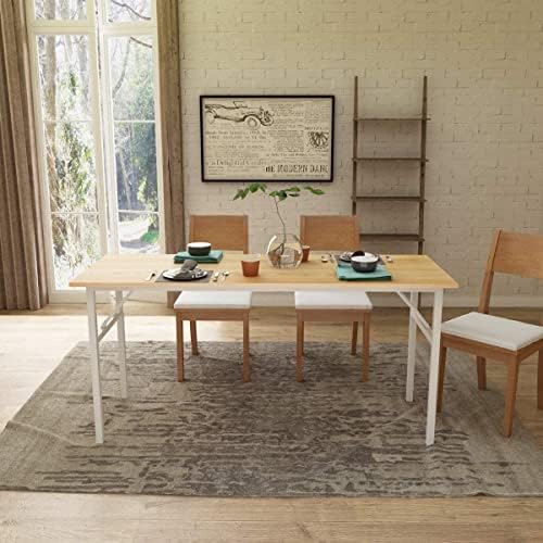 Need Home Office Desk - 62 Inches Large Computer Desk Sturdy Black Table Foldable Desk Gaming Computer Table No Assembly Required Teak&White AC5BW(157.5 * 60)