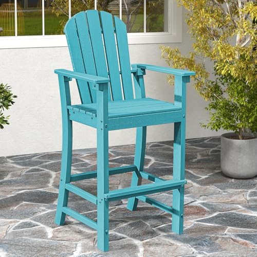 Tangkula Outdoor Tall Adirondack Chair 30 Inches Seat Height, HDPE Bar Height Patio Chair with High Backrest, Armrests and Footrest, Outdoor Bar Stool for Balcony Deck Garden Poolside (1, Turquoise)