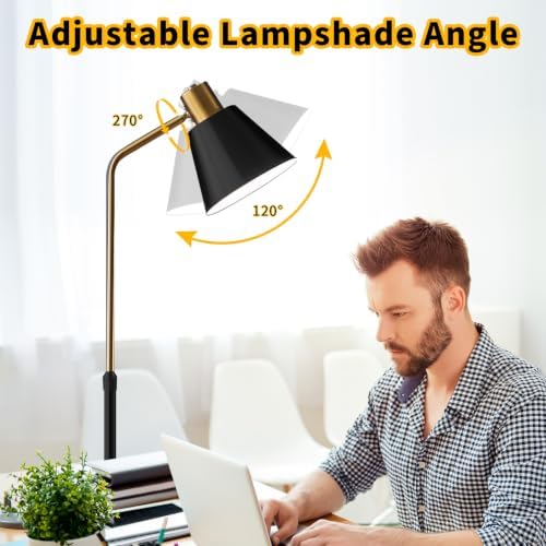 Bright Dimmable Black Gold Reading Floor Lamp, Adjustable Angle and Height