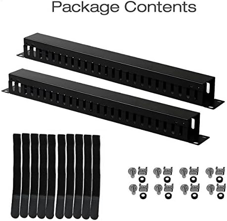 2-Pack 19 Inch 1U Cable Management Horizontal Cable Rack Mount Manager with mounting Screws for Service Rack Cabinet 24 Slot with Cover
