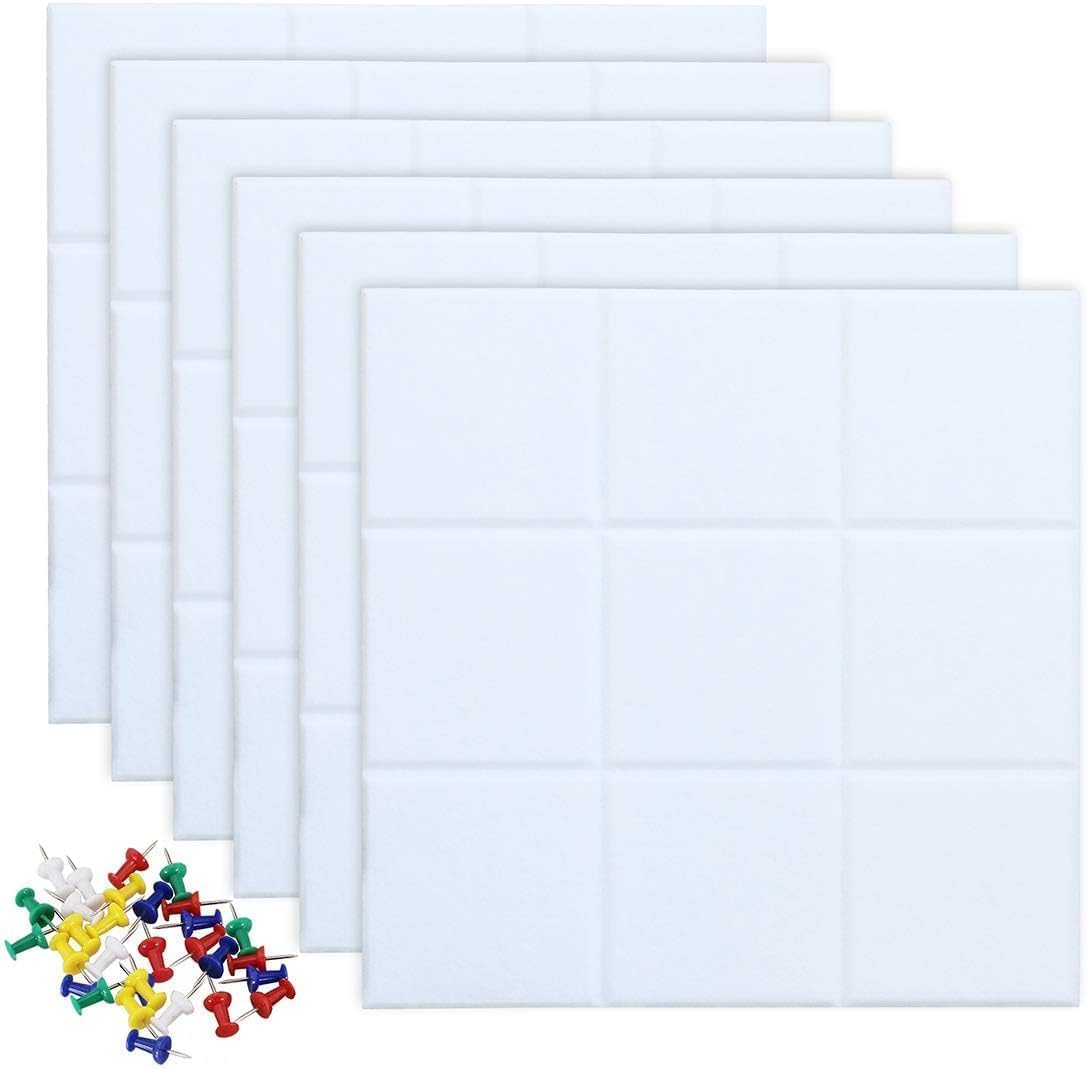 Large Cork Board Felt Board Tiles for Walls with 60 Push Pins, 11.8"x11.8" Pack of 12 Pin Board Notice Boards for Home Office Kitchen, Bulletin Board Wall Tiles for Photos Memos