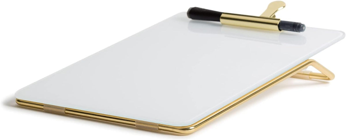 U Brands Glass Dry-Erase Desktop Easel, Tempered Glass, Gold Metal Stand, Removable Clip (Pack of 2)